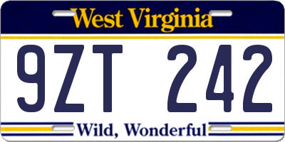 WV license plate 9ZT242