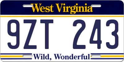 WV license plate 9ZT243