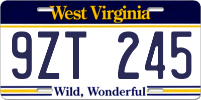 WV license plate 9ZT245