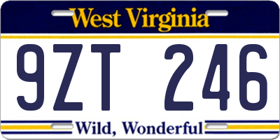 WV license plate 9ZT246
