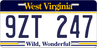WV license plate 9ZT247