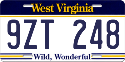WV license plate 9ZT248