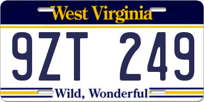 WV license plate 9ZT249