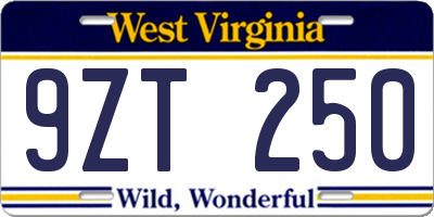 WV license plate 9ZT250
