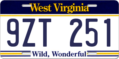 WV license plate 9ZT251