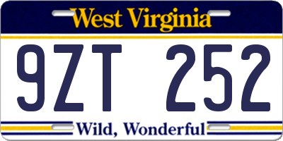 WV license plate 9ZT252
