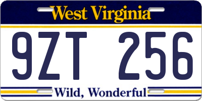 WV license plate 9ZT256