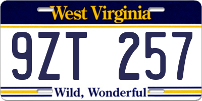 WV license plate 9ZT257