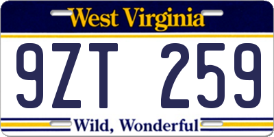 WV license plate 9ZT259