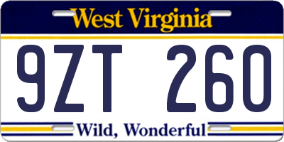 WV license plate 9ZT260