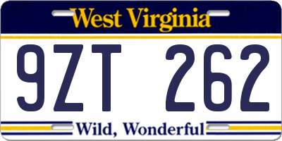 WV license plate 9ZT262