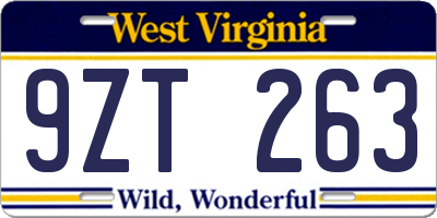 WV license plate 9ZT263