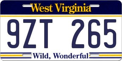 WV license plate 9ZT265