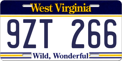 WV license plate 9ZT266