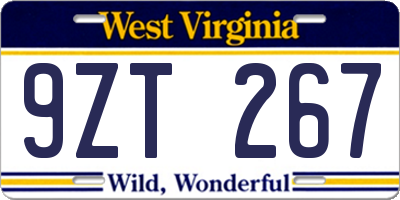 WV license plate 9ZT267