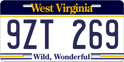WV license plate 9ZT269