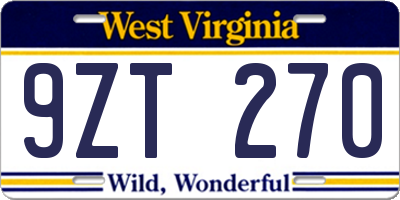 WV license plate 9ZT270