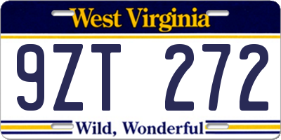 WV license plate 9ZT272