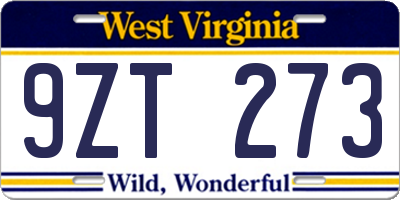 WV license plate 9ZT273
