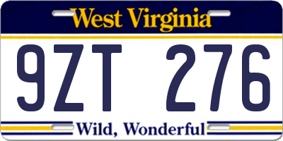 WV license plate 9ZT276