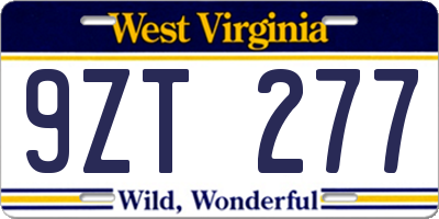 WV license plate 9ZT277