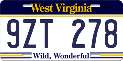 WV license plate 9ZT278