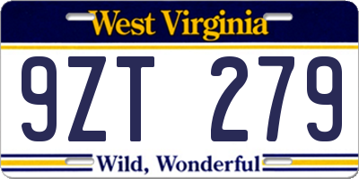 WV license plate 9ZT279