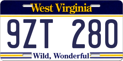 WV license plate 9ZT280