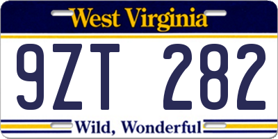 WV license plate 9ZT282