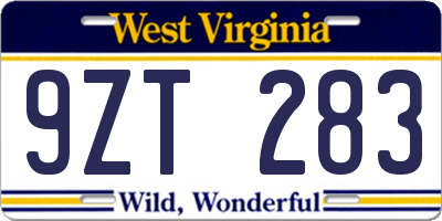 WV license plate 9ZT283