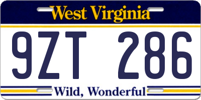 WV license plate 9ZT286