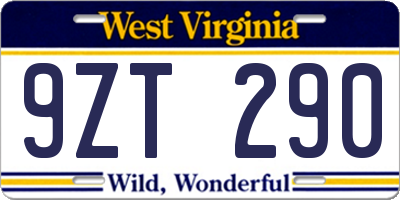 WV license plate 9ZT290