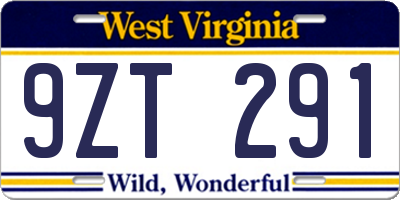 WV license plate 9ZT291