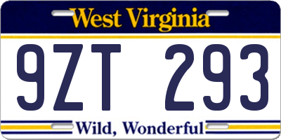 WV license plate 9ZT293