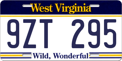 WV license plate 9ZT295