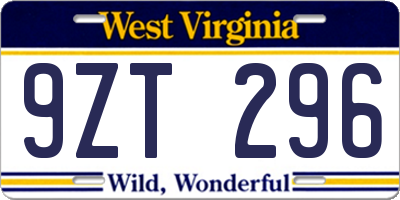 WV license plate 9ZT296