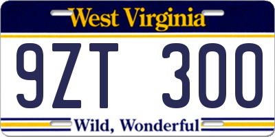 WV license plate 9ZT300