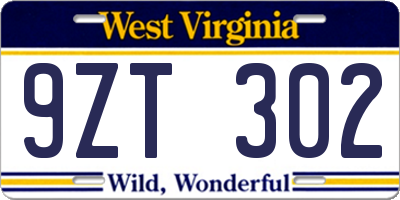 WV license plate 9ZT302