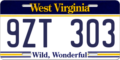 WV license plate 9ZT303