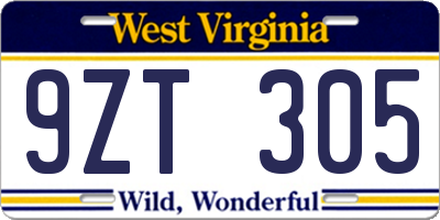 WV license plate 9ZT305