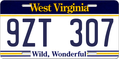 WV license plate 9ZT307