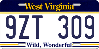 WV license plate 9ZT309