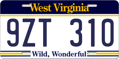WV license plate 9ZT310