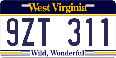 WV license plate 9ZT311