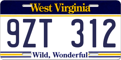 WV license plate 9ZT312