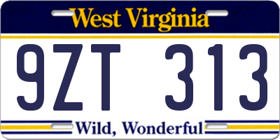 WV license plate 9ZT313