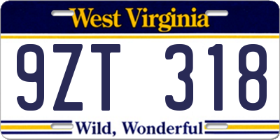 WV license plate 9ZT318