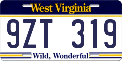 WV license plate 9ZT319