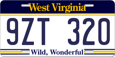 WV license plate 9ZT320