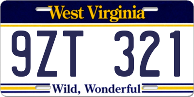 WV license plate 9ZT321